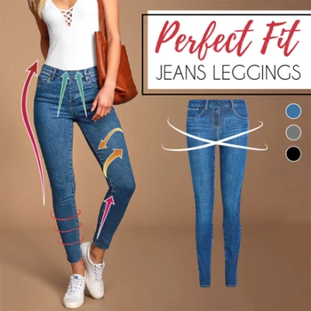 Kadın Sahte Denim Jeans Tayt Push Up Yüksek Bel Ince Streç Kalem Pantolon HSJ88