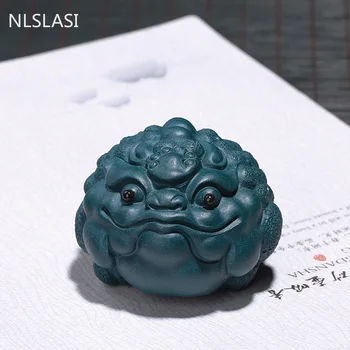 1 ADET El Yapımı Mor Kil Çay pet Süsler Şanslı Altın kurbağa çay Heykelcik Butik El Sanatları maskot Çay Dekorasyon Aksesuarları