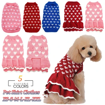 Sıcak Pet Dantel Etek Elbise Kış Köpekler Kazak Küçük Köpekler için Yavru Kedi Elbise Giyim Aşk Desen evcil hayvan kazağı Kıyafet