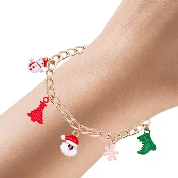 Noel Santa Bilezik kadın kol düğmesi Bileklik Ayarlanabilir Bilezik Bling Boncuk Zincir Noel Takı Bilezik Çocuklar Gençler Kadınlar İçin