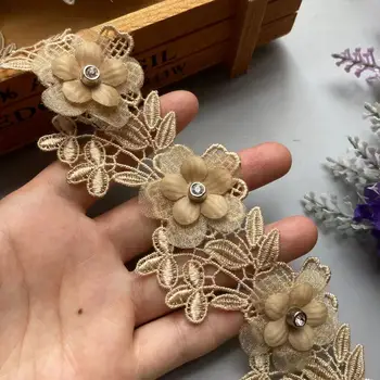 20x 3D Altın İnci Boncuklu Çiçek İşlemeli Dantel Trim Şerit Çiçek Aplike Yamalar Elbise Kumaş Dikiş El Sanatları Vintage 5cm Yeni