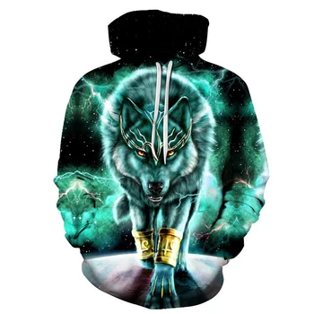 hayvan kurt Hoodies 3D Baskı Kazak Erkek / Kadın Moda Rahat Kapşonlu büyük beden kazak Streetwear Kazak Erkek giyim