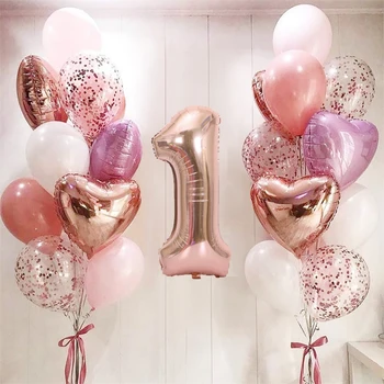 20 adet / takım Gül Altın Numarası Alüminyum Folyo Balonlar Konfeti Lateks Topları Doğum Günü Partisi Bebek Duş Düğün Yıldönümü Dekorasyon