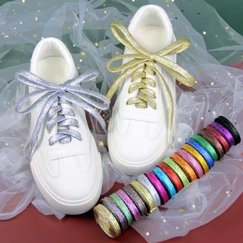 1 Çift Düz Ayakabı Moda Rahat spor ayakkabı Dantel Beyaz Altın Gümüş Mavi Renk Parlak Danteller Halat 110 CM Yetişkin Unisex Danteller