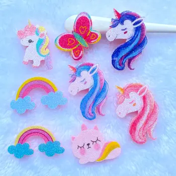 10 adet Sevimli Karışık Unicorn Keçe Kumaş Yama Renk Glitter Aplikler Düğün DIY Dikiş Yamalar Zanaat Saç Yay Aksesuarları J81
