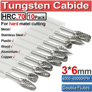 10 adet / takım Tungsten Karbür Kesici Döner Dosya freze kesicisi Parlatma Kafası 3 * 6mm İçin Kullanılan Süreci Metaller Oyma Metal