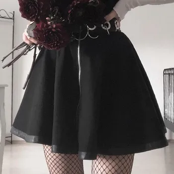 2021 ilkbahar ve yaz yeni Yüksek Bel Mini Siyah Etekler Gotik Streetwear kadın Kişilik çember Moda İçi Boş Dikiş