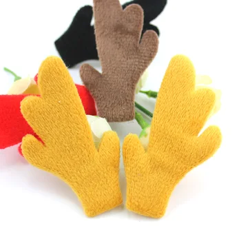 50 Adet 4 * 7cm Peluş Geyik Boynuz Yastıklı Aplikler DIY Festivali Noel Dekorasyon Şapkalar Firkete El Sanatları Giysi Aksesuarları