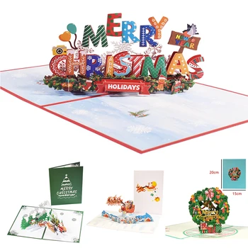3D Pop-Up Noel zarflı kart Merry Christmas Mutlu Yeni Yıl Tebrik Kartı Parti Davetiye Kartı noel dekorasyonları Sticker