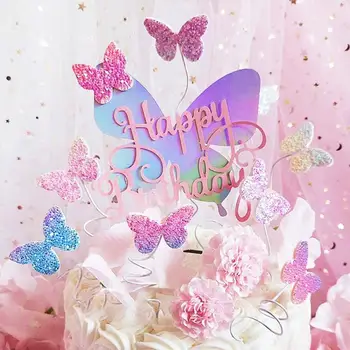 Bling Renkli Lazer Kelebek Mutlu Doğum Günü Pastası Topper Düğün Gelin Tatlı Parti sevgililer Günü Dekorasyon Güzel Hediyeler