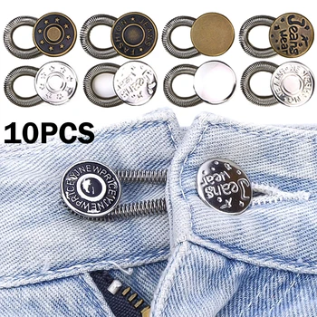 10 adet Metal Bahar Düğmesi Genişletici Pantolon Kot Ücretsiz Dikiş Ayarlanabilir Bel Uzatıcılar Düğmeler Geri Çekilebilir Kemer Uzatmak