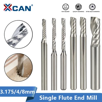 XCAN Tek Flüt freze kesicisi 3.175 4 6mm Shank Karbür End Mill Tek Flüt Spiral PVC Kesici CNC Router Bit parmak freze