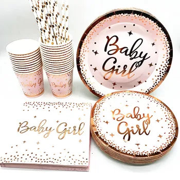 Bebek Duş Oh Bebek Kız Gül Altın Nokta Dekorasyon Sofra Cinsiyet Reveal Parti Dekor Doğum Günü Partisi Dekorasyon Çocuklar İçin