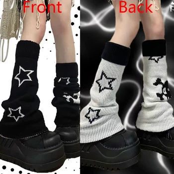 Punk bacak çorap gotik kafatası yıldız cadılar bayramı aksesuarları bacak ısıtıcıları örme çorap Y2K sıcak kız kadın JK uyluk yüksek çorap