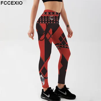 FCCEXIO Yeni Yüksek Kalite Kadınlar Geometrik Şekiller Spor Tayt 3D Baskı Pantolon Egzersiz Pantolon Streç Pantolon Dikişsiz Leggins