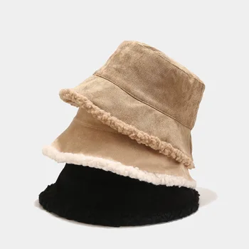 Kalınlaşmış Iki Yan Geri Dönüşümlü Curduroy Kova Şapka Erkekler Kadınlar ıçin Sıcak Balıkçı Şapka Panama Bob Şapka Sonbahar Güz Kış Chapéu