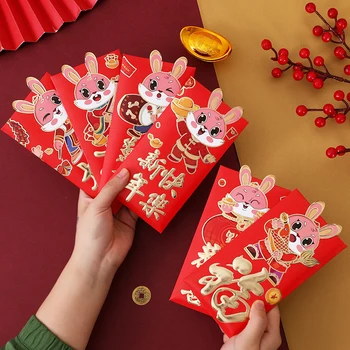 6 adet Şanslı Kırmızı Paket Geleneksel Karikatür Zarf Şanslı Hong Bao 2023 Çin Yeni Yılı Tavşan Zarfının Kırmızı Paket Yılı