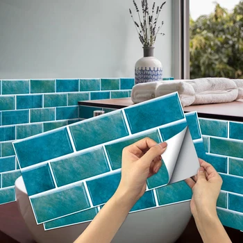Dayanıklı Kendinden Yapışkanlı PVC Karo Dekorasyon Mutfak Duvar Yağa Dayanıklı Çıkartmalar Banyo Su Geçirmez Çıkartması Mavi Tuğla