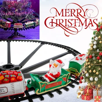 Noel tren elektrikli oyuncaklar noel ağacı dekorasyon demiryolu araba ses ve ışık ile tren parça çerçeve noel çocuk hediyeler