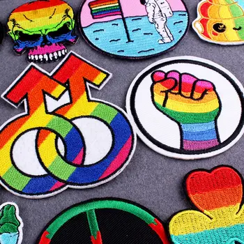 Gökkuşağı Kafatası LGBT Yama Gurur Eşcinsel ron Yamalar Giysi Yama Rozetleri Giyim İçin işlemeli yamalar Çizgili Aksesuar
