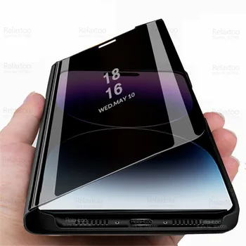 Iphone 14 Pro Max Durumda Akıllı Ayna Manyetik Flip Telefon Kapak İçin İphone14 Artı 14Pro 14 PromaX Standı Tam Koruma Fundas