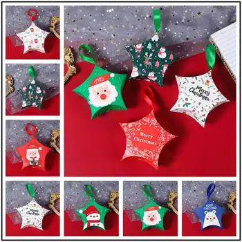 8 adet noel hediyesi Kutuları Noel Baba şeker kutusu Yıldız Şekli Merry Christmas Kutuları Çanta Ev için Yeni Yıl Noel Dekor Çocuklar Hediyeler