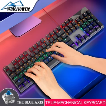 Oyun Mekanik Klavye 104 Tuşları USB Kablolu LED Arkadan Aydınlatmalı Mavi Eksen Oyun RGB Bilgisayar Klavyeleri Macbook masaüstü bilgisayar PK gk61