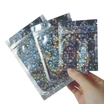 20 ADET Alüminyum Folyo Hologram Zip kilit Plastik Torba Yıldız Lazer Gıda Mylar Kılıfı Koku Su Geçirmez Stand Up çantalar depolama Aksesuarı