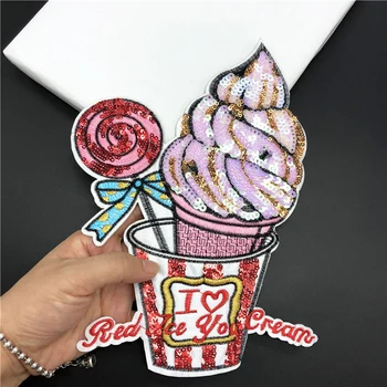 Dıy Karikatür Dondurma Yamalar Nakış Payetli Kek Aplike Çanta Çıkartmalar Konfeksiyon Aksesuarları Motif rozetli yama