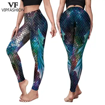 VIP MODA Kadın Yaz Galaxy LeggingsSexy Renkli Mermaid Balık Terazi Sıska Push Up Pantolon Esneklik Tayt