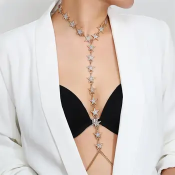 Parlak Rhinestone Yıldız Göbek Bel zincir Kemer Y2K Takı Vücut Seksi Moda Uzun Kolye Göğüs Zinciri Demeti Goth Boho Kadınlar İçin