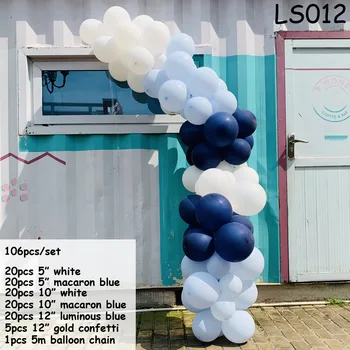 106 adet/takım Karışık Mavi Beig Lateks Balonlar Konfeti Folyo balonnen Balon Zinciri Düğün Noel Prop Arka Plan Dekoratif