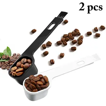 Kapmore 2 Adet Plastik Kahve ölçüm kaşığı Taşınabilir kahve kaşığı İle küçük kahve Fırçası Kahve Araçları Aksesuarları