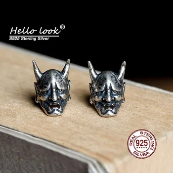HelloLook 925 Gümüş Gotik Kafatası Küpe Vintage Sıkıntılı Gümüş Prajna düğme küpe Takı Erkekler Kulak Çıtçıt