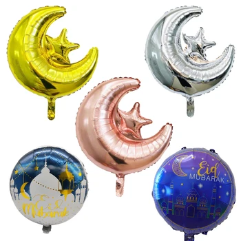 2 adet Eid Festivali Dekorasyon Ay Yıldız Yuvarlak Folyo Balonlar Eid Mubarak Doğum Günü Partisi Dekor Balon Ramazan Kareem DIY Ev Dekor