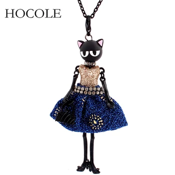 HOCOLE Moda oyuncak bebek kolye Elbise Kedi Yüz Uzun Zincir Kolye Kolye Takı Kadın Aksesuarları Bijoux Hediyeler