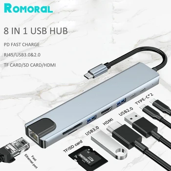 8 in 1 OTG Hub USB C HUB Tipi C HDMI 4K 30Hz RJ45 USB3.0 PD macbook adaptörü Hava Pro iPad PC Aksesuarları Yerleştirme İstasyonları