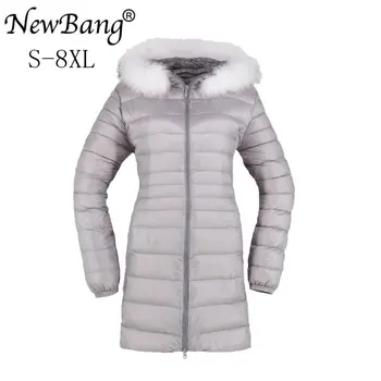 NewBang Marka 6XL 7XL 8XL uzun kaban Kürk Kadın şişme ceket kadınlar Uzun Kış kadın Sıcak şişme ceket kadınlar Kapşonlu