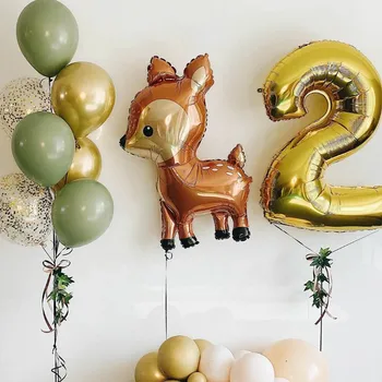 10 adet / takım Büyük Orman Geyik Folyo Balonlar 32 inç Altın Numarası Doğum Günü Globos Çocuklar Safari Parti Bebek Duş Süslemeleri Balonlar