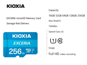 kioxia 256gb/128g/64g microsd exceria cartão de memória flash u1 r100 c10 hd alta velocidade de leitura 100 mb/s cartão tf