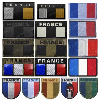 Fransa Bayrağı İşlemeli Yama Fransız Taktik Askeri Yamalar Amblemi IR Kızılötesi Yansıtıcı Nakış Rozetleri Giyim Kap