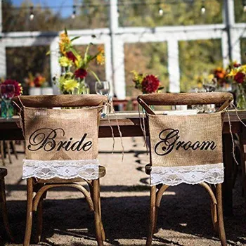 Mr & Mrs Gelin Damat Çuval Sandalye Burcu sashes Bunting Banner için Vintage Rustik Düğün nişan Yıldönümü Dekorasyon favor