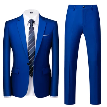 Ceket + Pantolon Erkekler 2 Parça Set 2022 Yeni Şeker Renkler Slim Fit İş Erkek Takım Elbise Damat Düğün Sahne Smokin Takım Elbise Seti 16 Renk