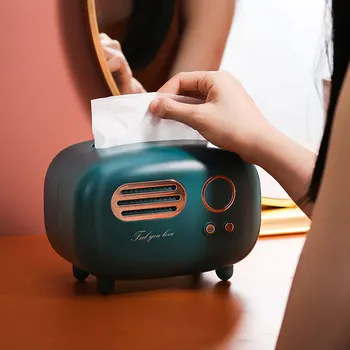 Retro Radyo Modeli Doku Kutusu Masaüstü Kağıt Tutucu Vintage Dağıtıcı Depolama Peçete Durumda Organizatör Süs Zanaat Çok fonksiyonlu