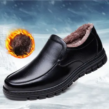 Kış Su Geçirmez erkek Rahat deri ayakkabı Pazen Yüksek Üst Slip-on Erkek rahat ayakkabılar Kauçuk Sıcak Kış Ayakkabı Mens
