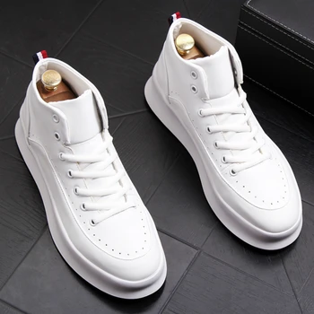 ünlü marka erkek tasarımcı beyaz platformu çizmeler nefes ınek deri ayakkabı dantel-up bileğe kadar bot buty męskie bota masculina zapato