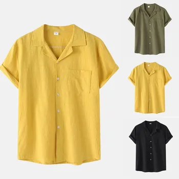 2021 Moda Gömlek erkek Rahat Pamuk Keten Gömlek Gevşek Üstleri Kısa Kollu Hırka Yaz Gömlek Yakışıklı Хутболка мушская