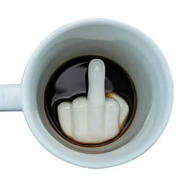 Yaratıcı Tasarım Beyaz Orta Parmak Kupa, yenilik Tarzı Karıştırma Kahve süt kupası Komik Seramik Kupa 300 ml Kapasiteli Su Bardağı