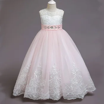 Genç Kız Işlemeli Çiçek Prenses Parti Tailing Elbiseler Çocuk Çocuklar Zarif Chirstmas Düğün Vestidos Giyim