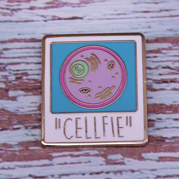 Cellfie bilim Polaroid sert emaye pin biyologlar laboratuvar önlüğü sevimli dekor